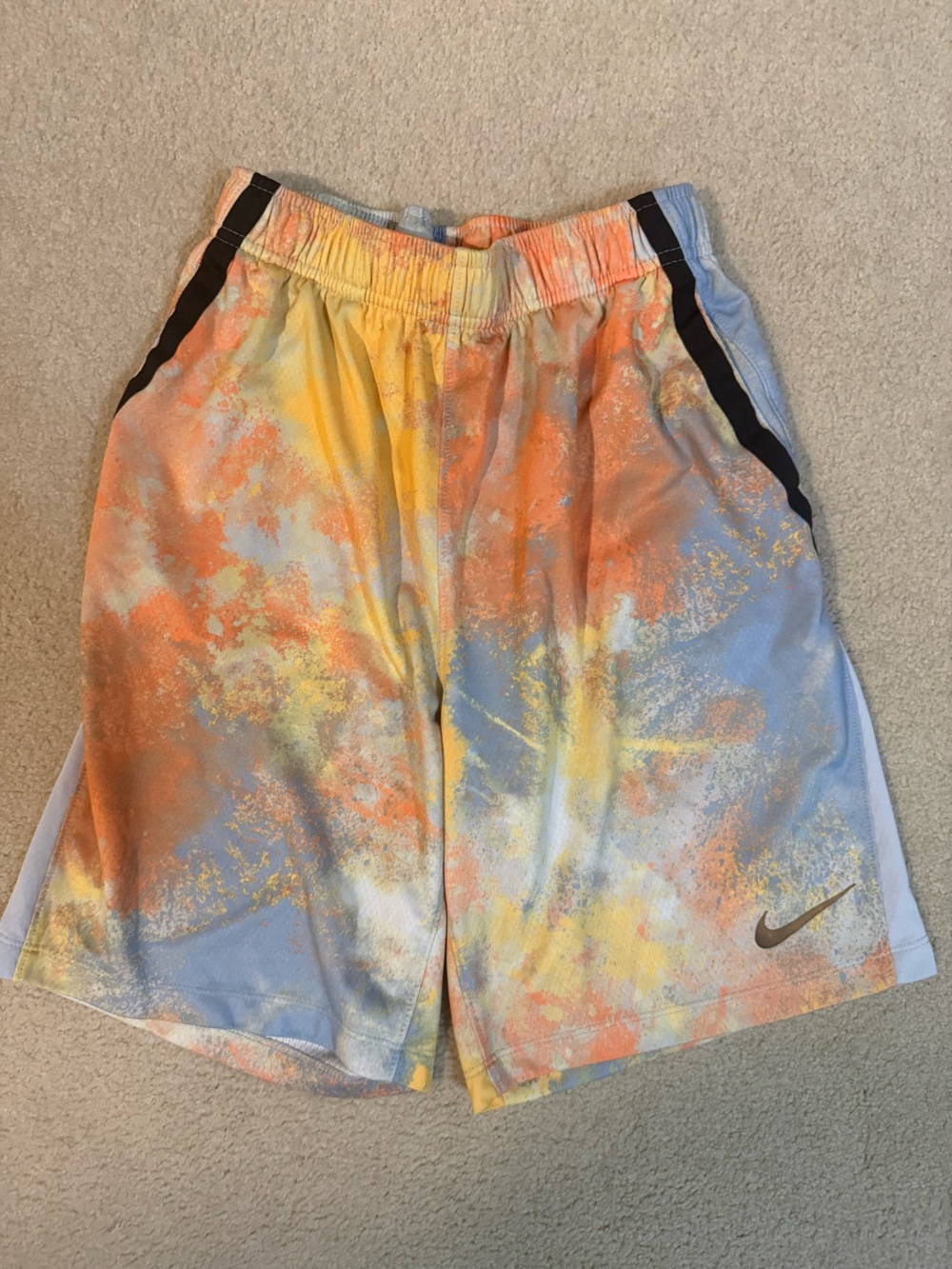 Nike Kids Tie-Dye Athletic Shorts - Yellow, Orange, Blue